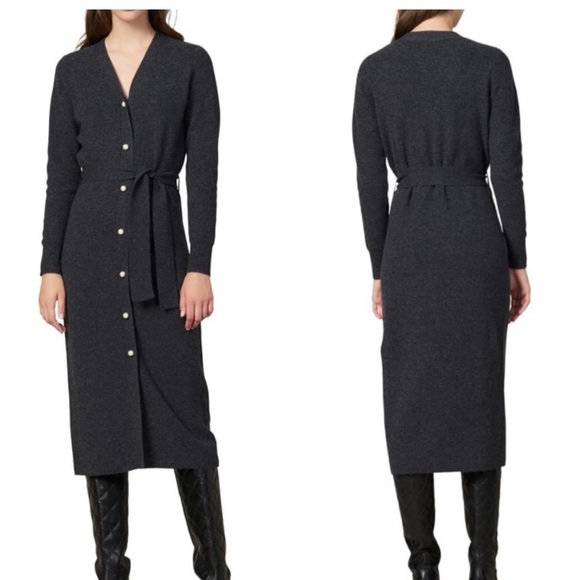 Sandro Paris Knit Long Dress 40 Large Sweater Button Down Pearl Wool Cashmere - Picture 10 of 10